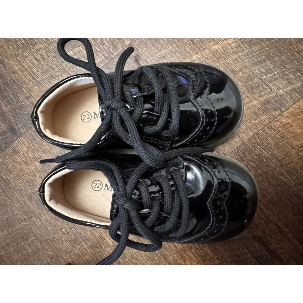 Meckior Toddler Black Patent Oxford Brogue Dress Shoes EU 22 US 5.5/6